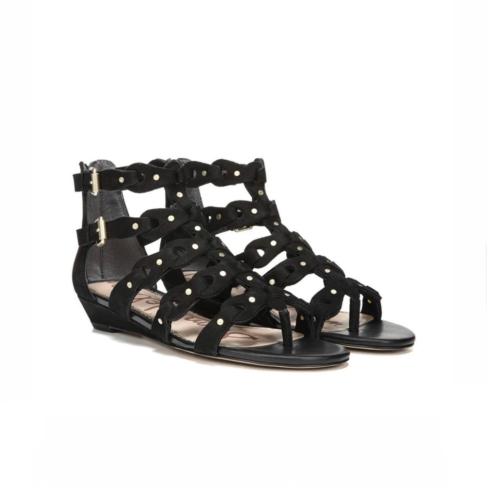 SAM EDELMAN Black Suede Draper Cage Sandals | Size 8.5